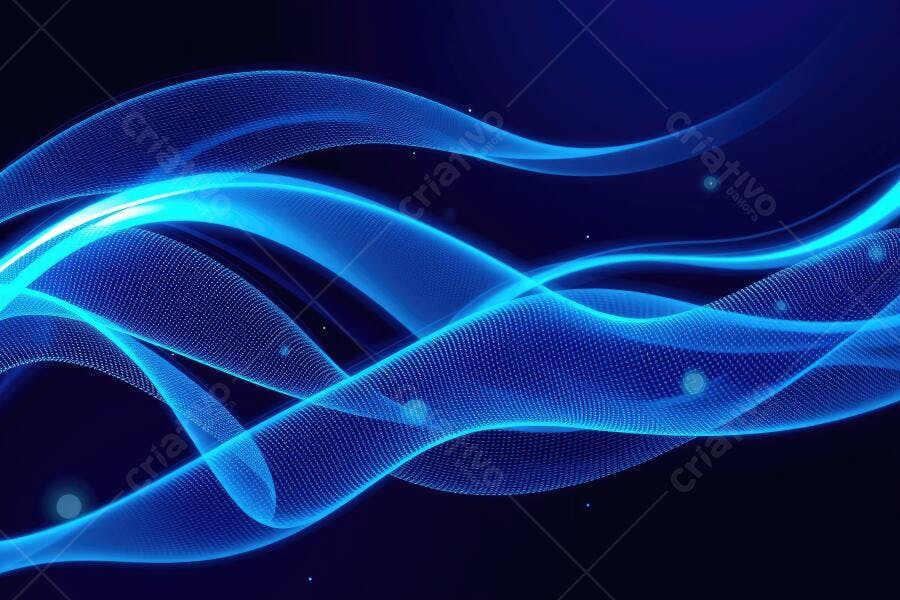 Fundo Abstrato Ondas Azuis Neon com Pontos de Luz Digital
