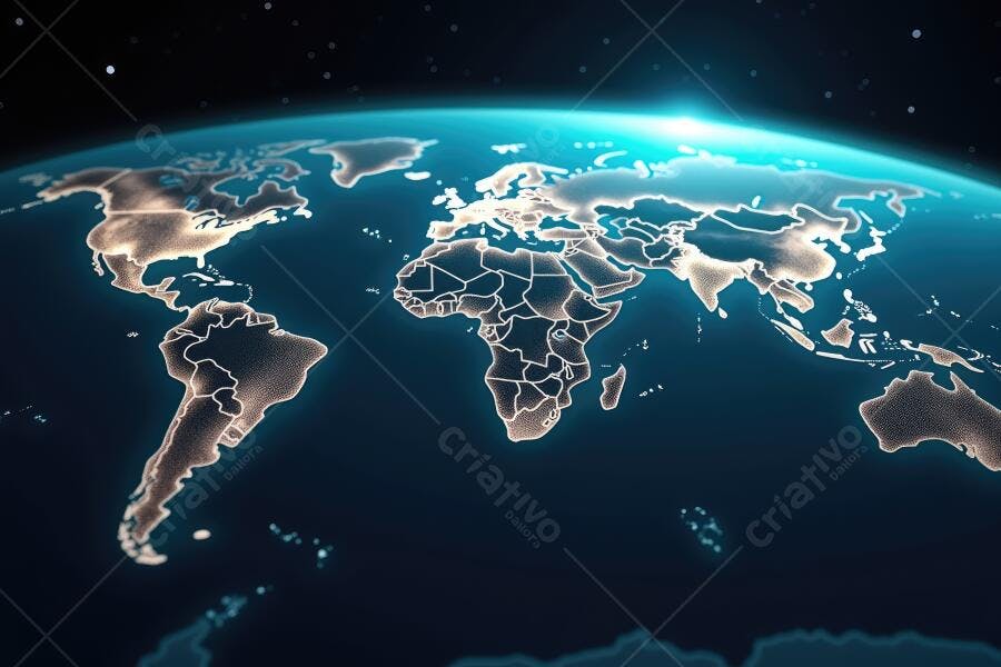 Foto Planeta Terra Iluminado Continentes Brilhantes Espaço Sideral