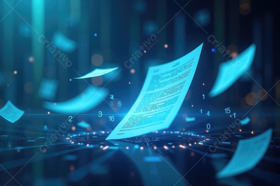 Foto Documentos Digitais Flutuando Tecnologia Azul Abstrato