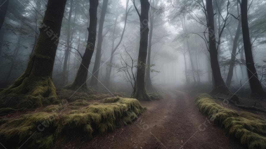 Foto Floresta Nebulosa Trilha Misteriosa Árvores Musgo