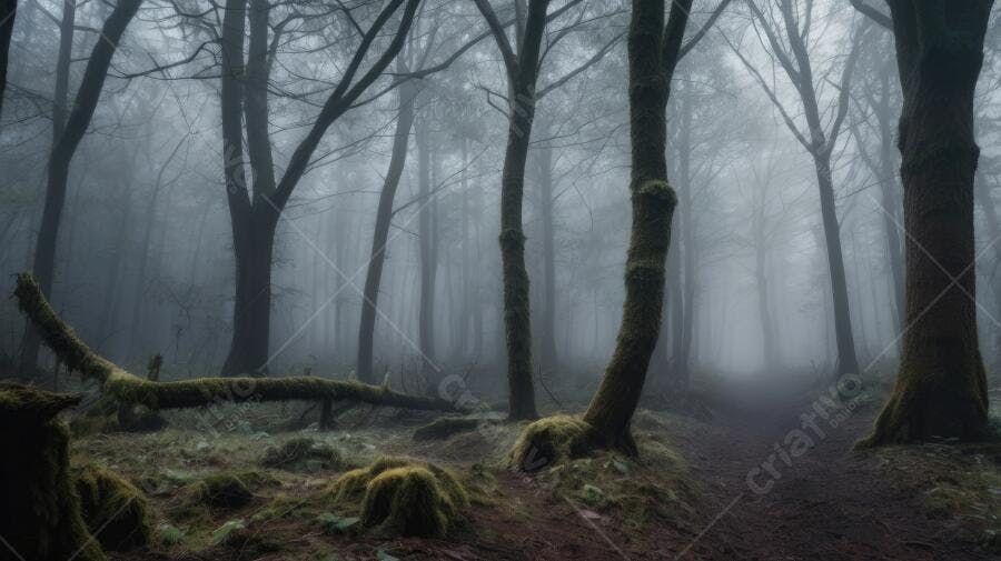 Foto Floresta Nebulosa Árvores Sem Folhas Inverno Escuro