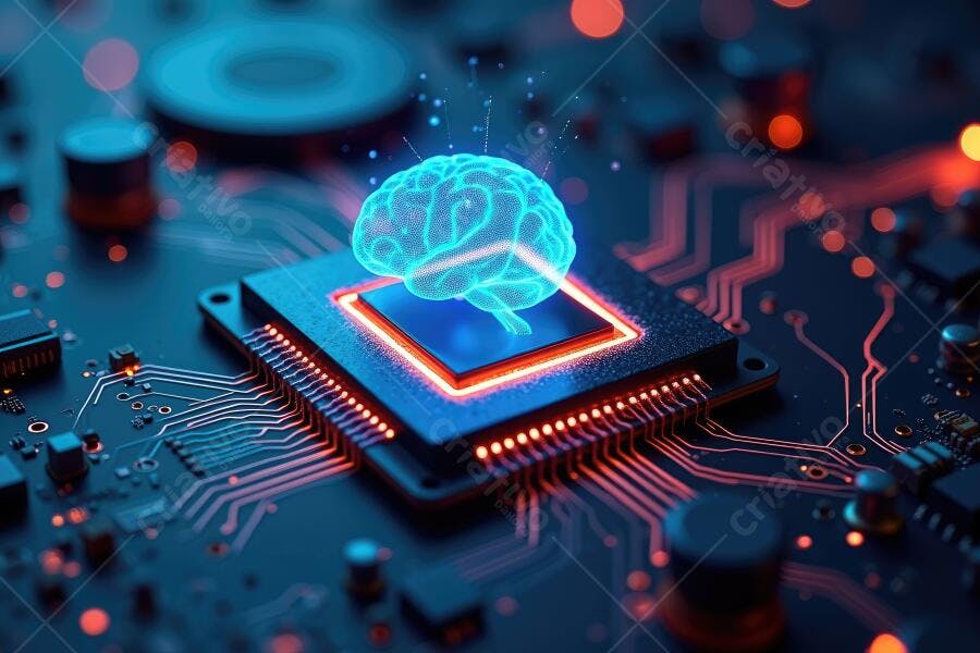Foto Cérebro Digital Brilhante em Chip de Computador Inteligência Artificial