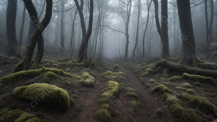 Foto Floresta Nebulosa Caminho Musgo Árvores Antigas