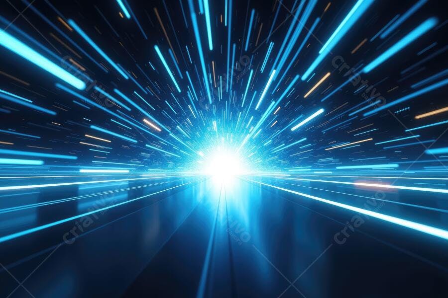 Foto Abstrata Túnel de Luz Azul Velocidade e Tecnologia