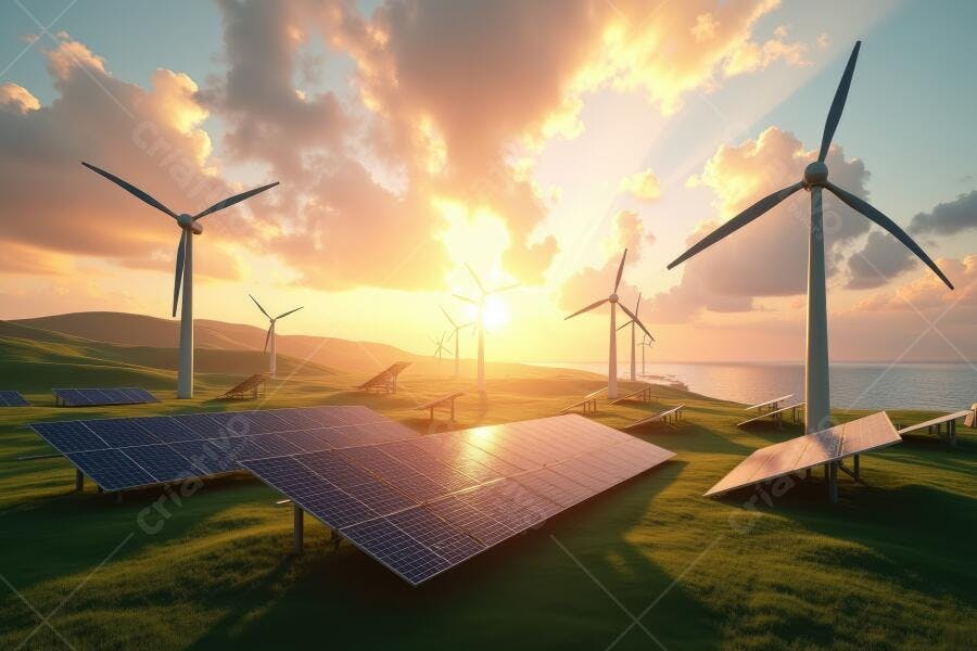 Foto Energia Solar Eólica Pôr do Sol Sustentabilidade