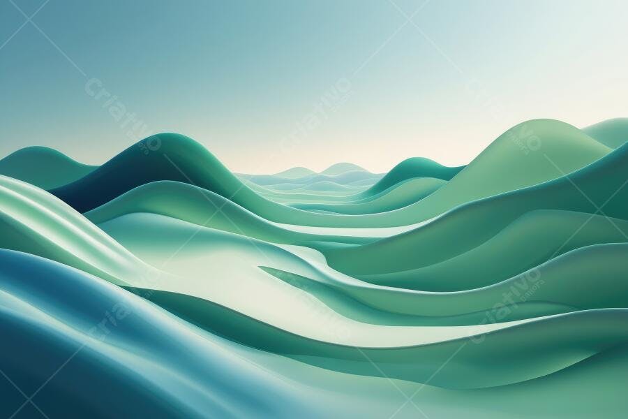 Foto Ondas Abstratas Verdes Azuis Céu Claro Suave