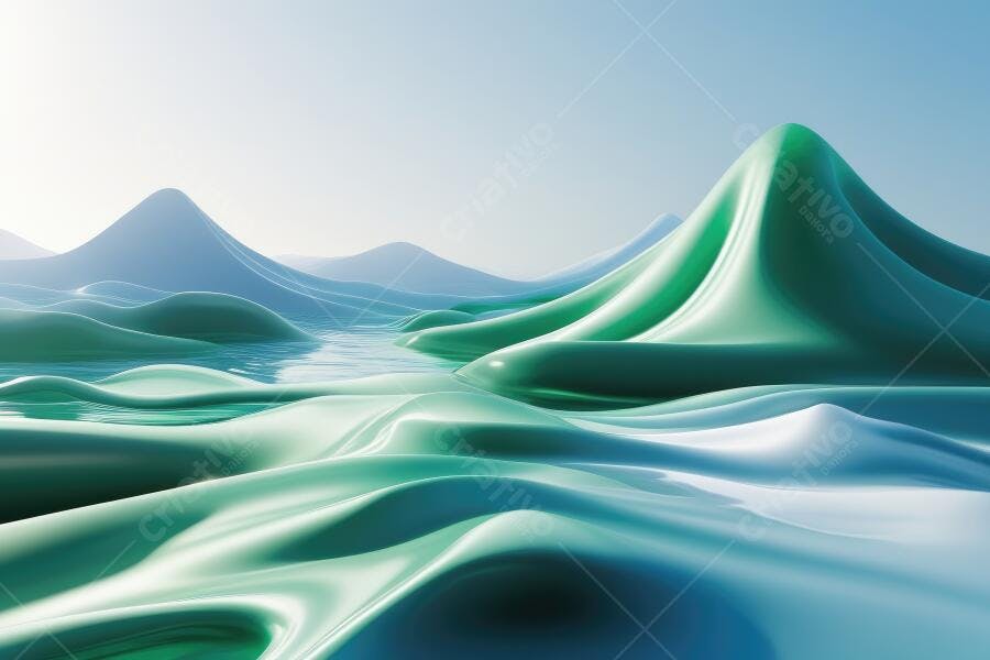 Foto Abstrata Ondas Líquidas Verdes Azuis Céu Claro