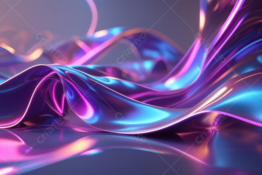 Foto Abstrata Ondas Líquidas Neon Roxo Azul Brilhante