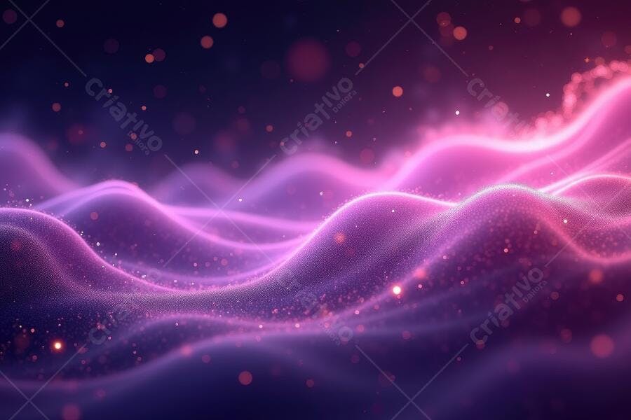 Foto Abstrata Ondas de Luz Neon Rosa e Roxo Partículas Brilhantes