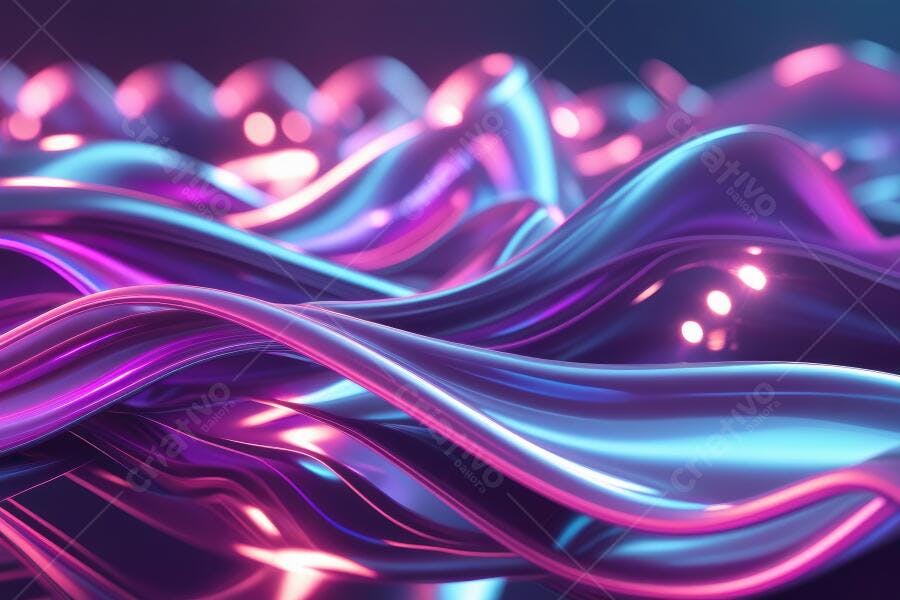 Foto Abstrata Ondas Líquidas Neon Roxo Azul Brilhante