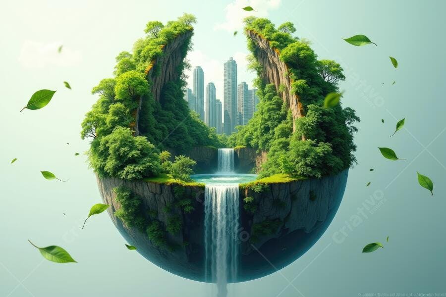 Foto Conceitual Terra Sustentável Cidade Natureza Cachoeira