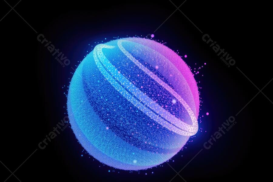 Esfera Abstrata Neon Azul e Rosa Brilhante Fundo Escuro
