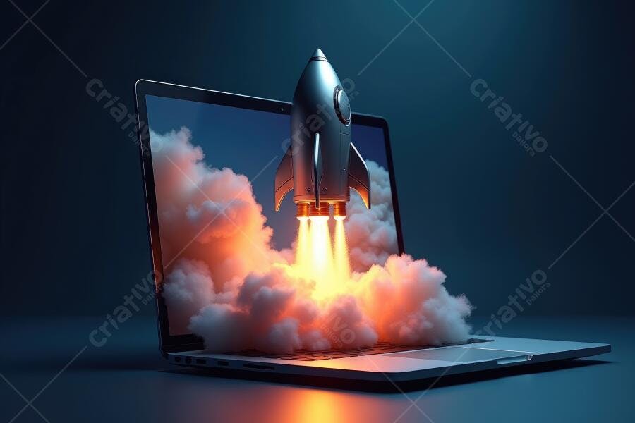 Foto Foguete Decolando Notebook Nuvem Fumaça Lançamento