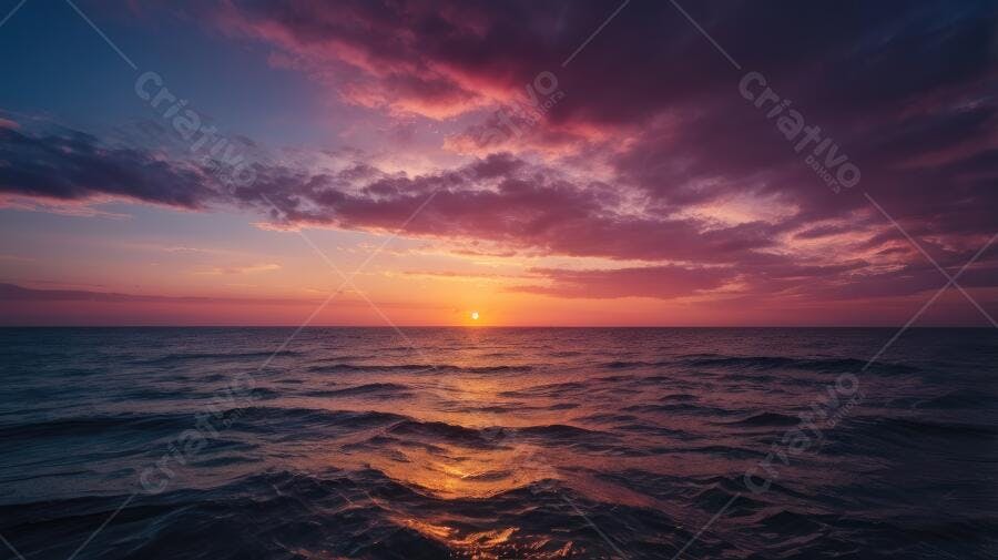Foto Pôr do Sol Mar Céu Roxos Laranjas Reflexo Água