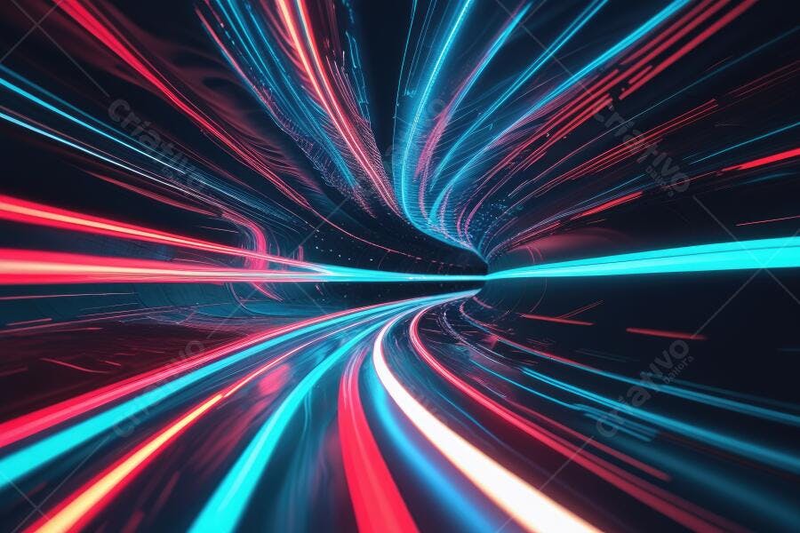 Fundo Abstrato Túnel de Luzes Neon Vermelhas e Azuis Velocidade