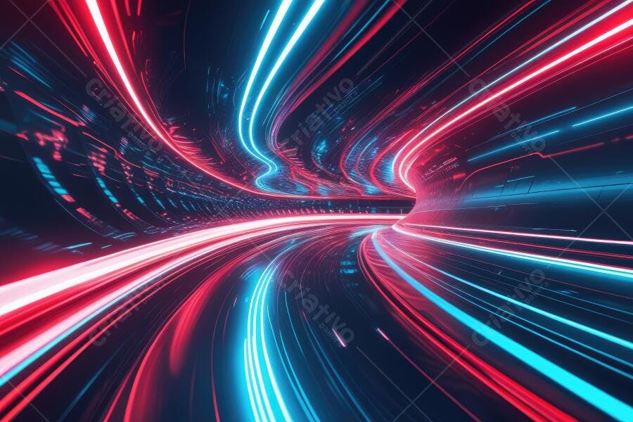 Foto Túnel de Luzes Neon Velocidade Abstrato Tecnologia