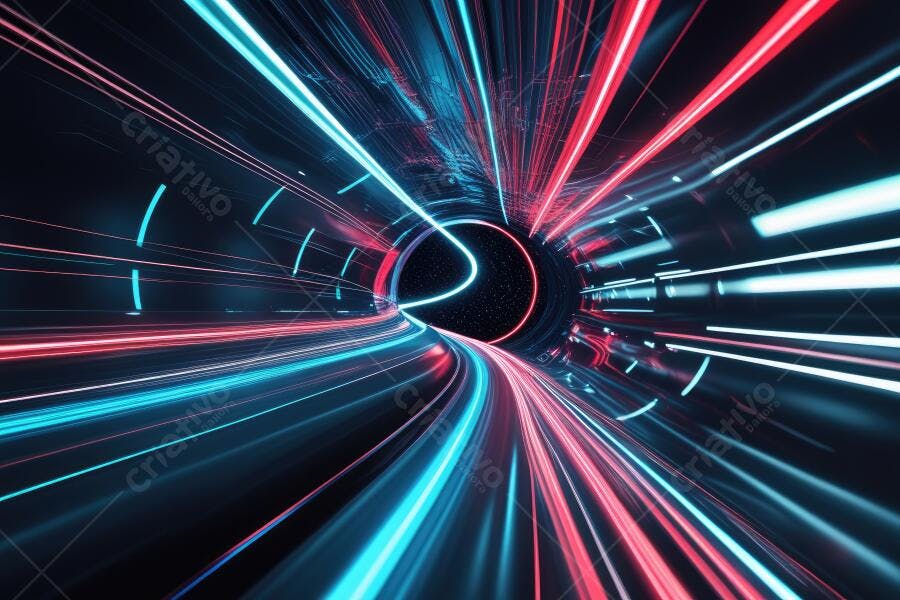 Foto Túnel de Luzes Neon Abstrato Velocidade Tecnologia