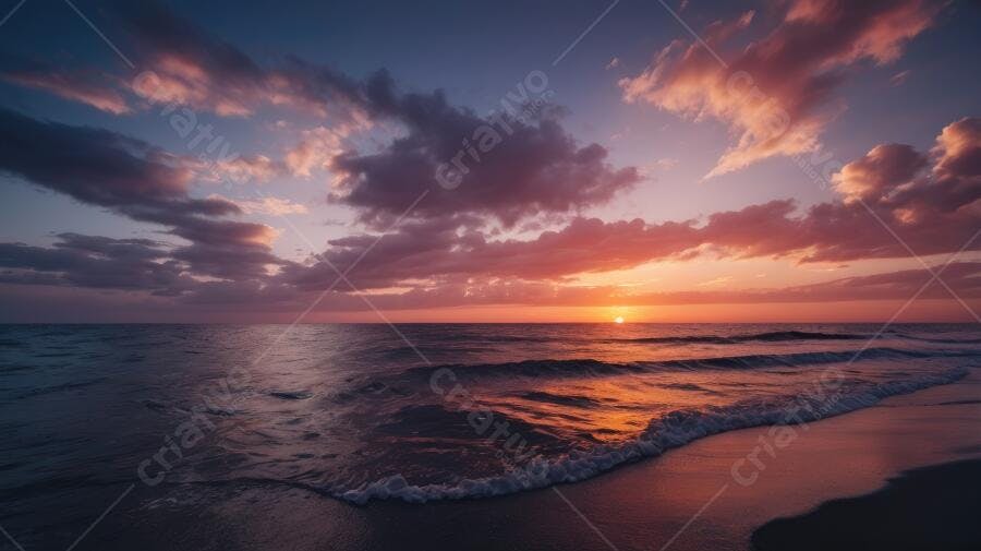 Foto Pôr do Sol Praia Mar Ondas Céu Laranja Roxo