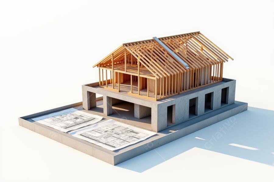 Foto Construção Casa Projeto Arquitetônico Estrutura de Madeira