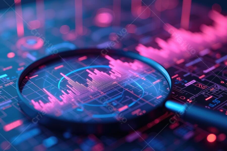 Foto Lupa Analisando Gráfico Digital Tecnologia Cibersegurança