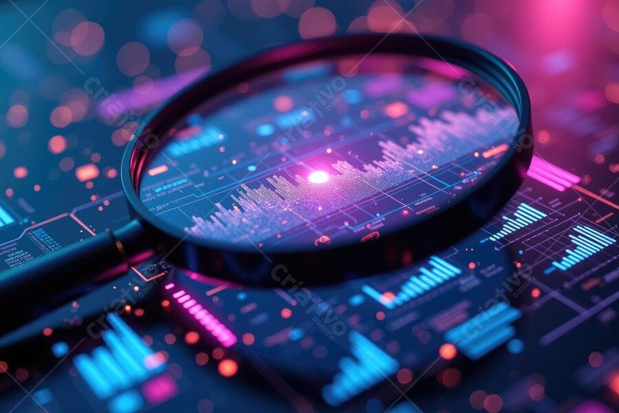 Foto Lupa Analisando Gráficos Digitais Tecnologia Cyberpunk