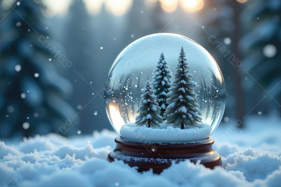 Foto Globo de Neve com Pinheiros Floresta Nevasca Inverno
