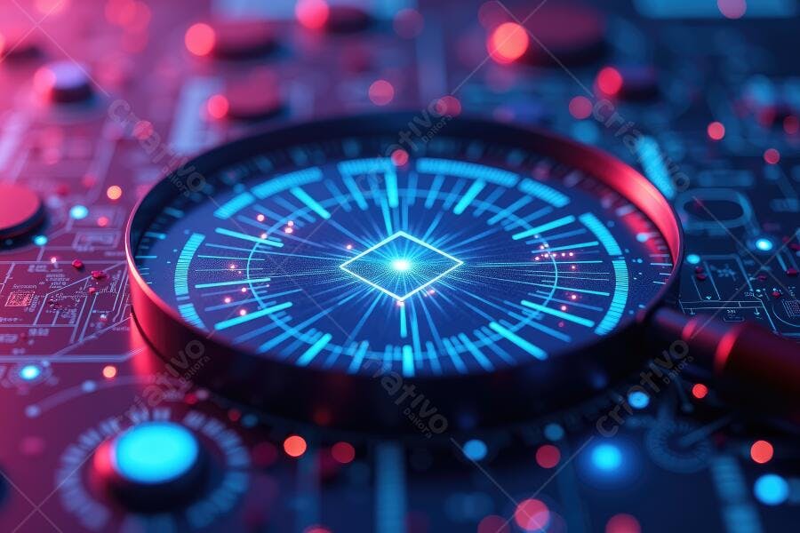 Foto Lupa Digital Placa de Circuito Tecnologia Cibersegurança