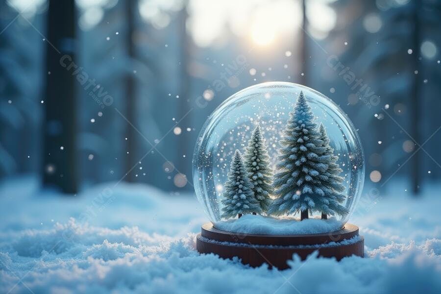 Foto Globo de Neve com Pinheiros Floresta Nevasca Inverno