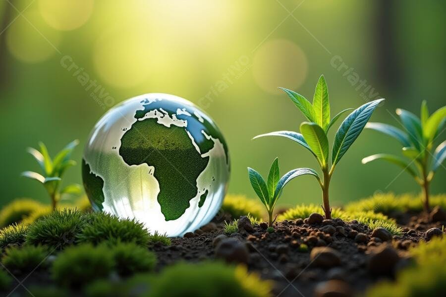 Foto Globo Terrestre Brotos Verdes Crescendo Natureza