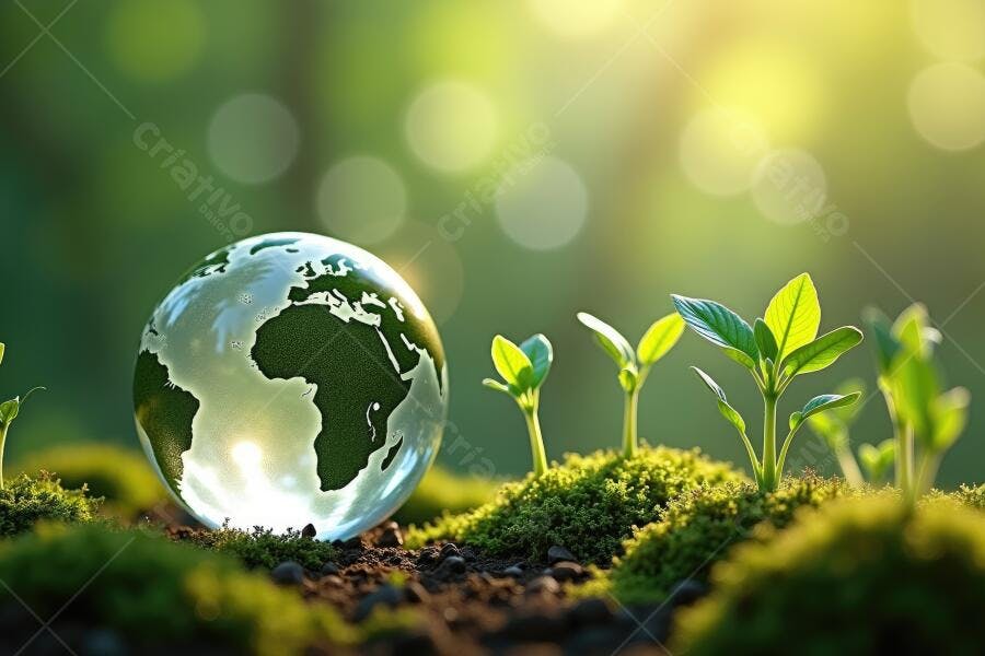 Foto Globo Terrestre Brotos Verdes Crescendo Natureza Sustentabilidade