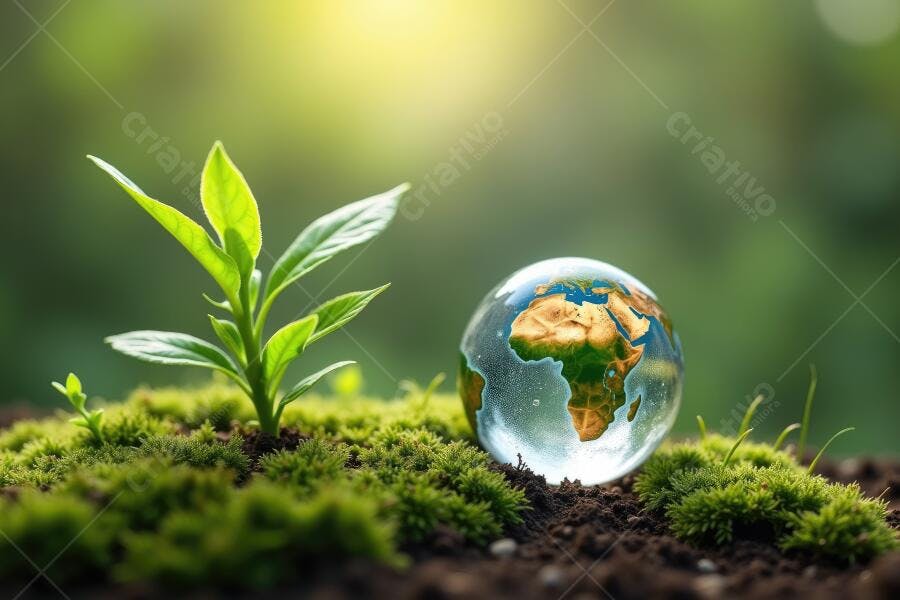 Foto Muda de Planta Crescendo ao Lado do Globo Terrestre Sustentabilidade