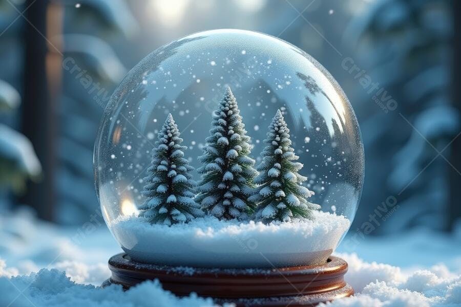 Foto Globo de Neve Natal Inverno Pinheiros Nevados