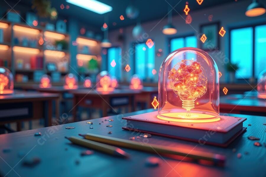 Foto Lâmpada Cérebro Criatividade Sala de Aula Tecnologia