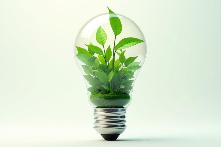 Foto Lâmpada com Planta Crescendo Ideia Sustentável