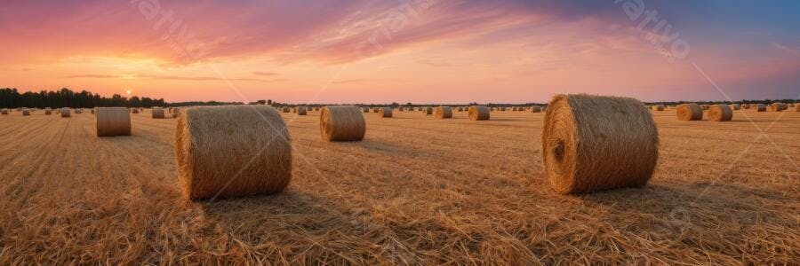 Foto Campo de Feno Pôr do Sol Dourado Paisagem Rural