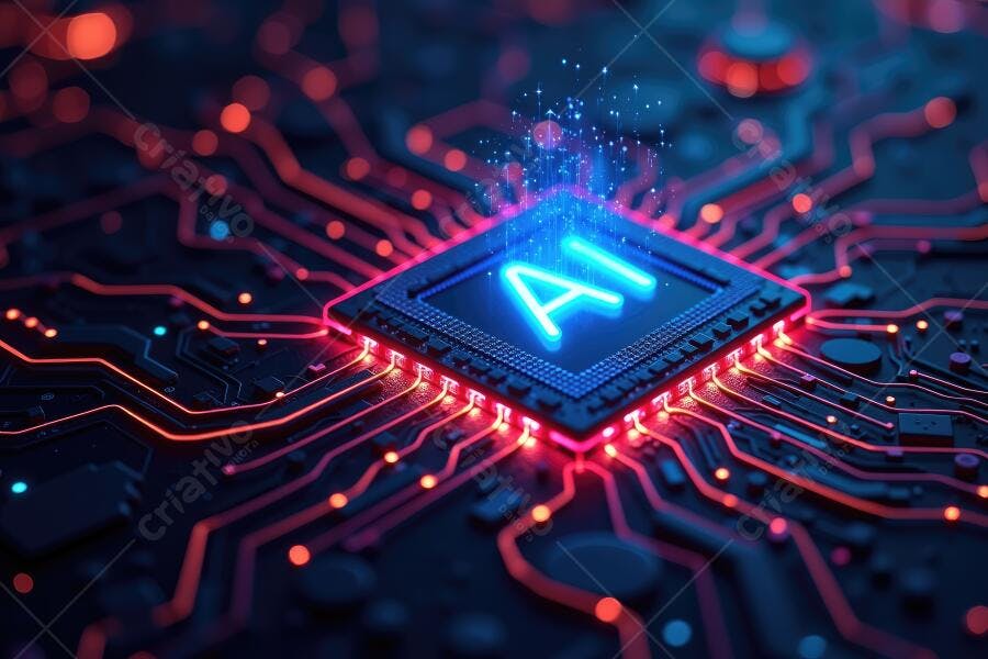 Foto Chip Processador Inteligência Artificial AI Iluminado