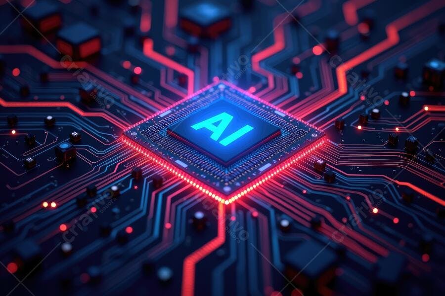 Foto Chip Inteligência Artificial Brilhante Placa de Circuito