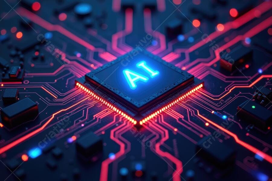 Foto Chip de Inteligência Artificial AI Brilhando Placa Mãe