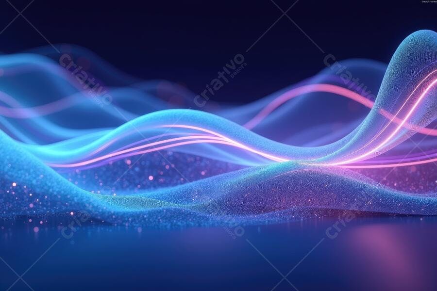 Fundo Abstrato Ondas de Luz Neon Azul e Roxo Brilhantes