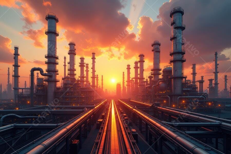 Foto Refinaria Industrial Pôr do Sol Céu Laranja Dourado