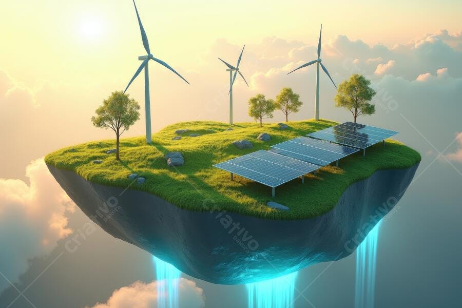 Foto Ilha Flutuante Energia Renovável Eólica Solar Céu