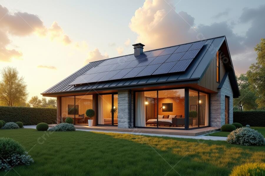 Foto Casa Moderna Painéis Solares Energia Sustentável
