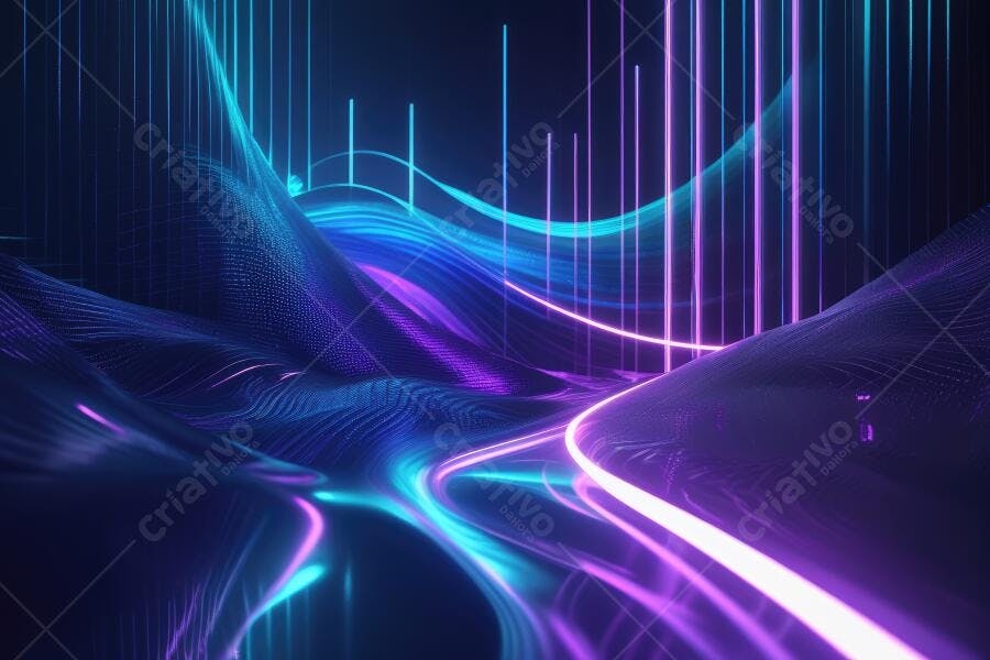 Fundo Abstrato Neon Linhas Luminosas Roxas e Azuis Tecnologia
