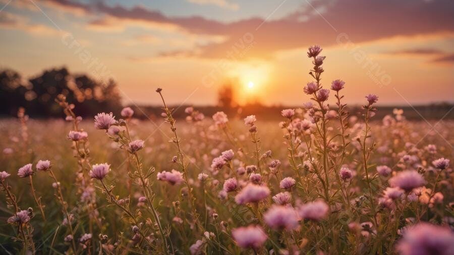 Foto Campo Flores Silvestres Pôr do Sol Dourado Paisagem Natural