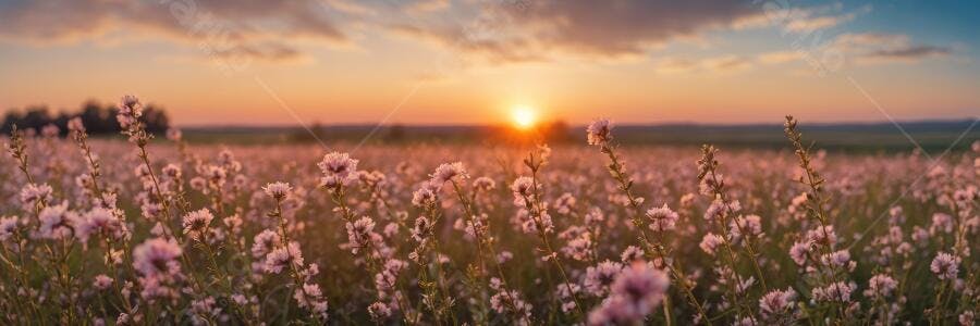 Foto Campo de Flores Rosas Pôr do Sol Dourado Paisagem