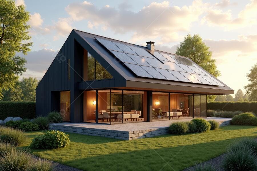 Foto Casa Moderna Painéis Solares Energia Sustentável