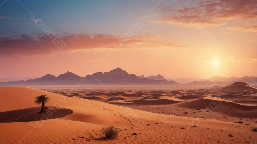Foto Deserto Dunas Montanhas Pôr do Sol Céu Laranja
