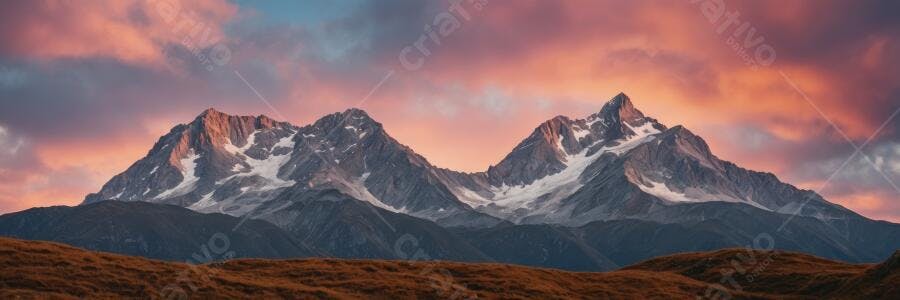 Foto Montanhas Nevadas Pôr do Sol Céu Rosa Alaranjado