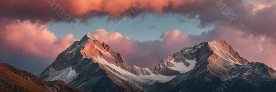 Foto Montanhas Nevadas Pôr do Sol Céu Rosa e Roxo