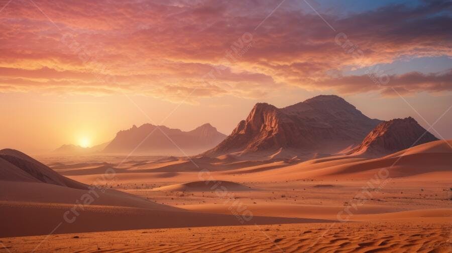 Foto Deserto Dunas Montanhas Pôr do Sol Céu Laranja